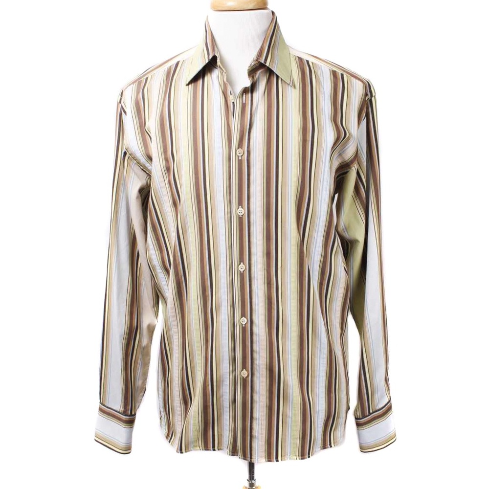 TED BAKER Brown Striped Long Sleeve Button Dress Shirt